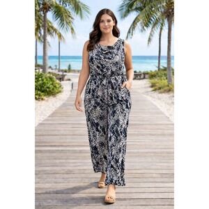 Vince Camuto Snake Animal Print Round Neck Romper Jumpsuit Wide Leg HH48